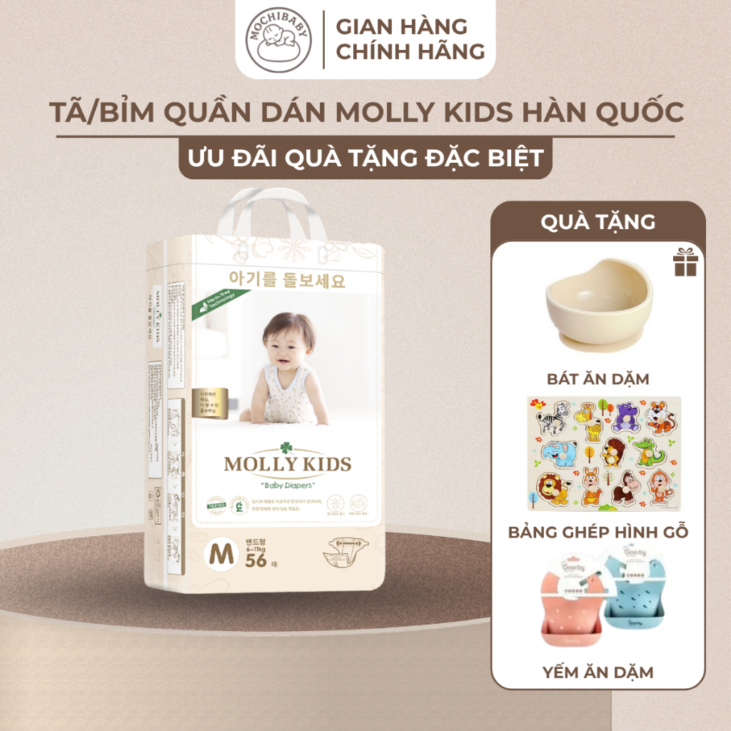 (Combo1) Tã Bỉm Molly Kids Chính Hãng Siêu Mỏng Mềm Mại Khô Thoáng Thấm Hút Vượt Trội Cho Bé Yêu