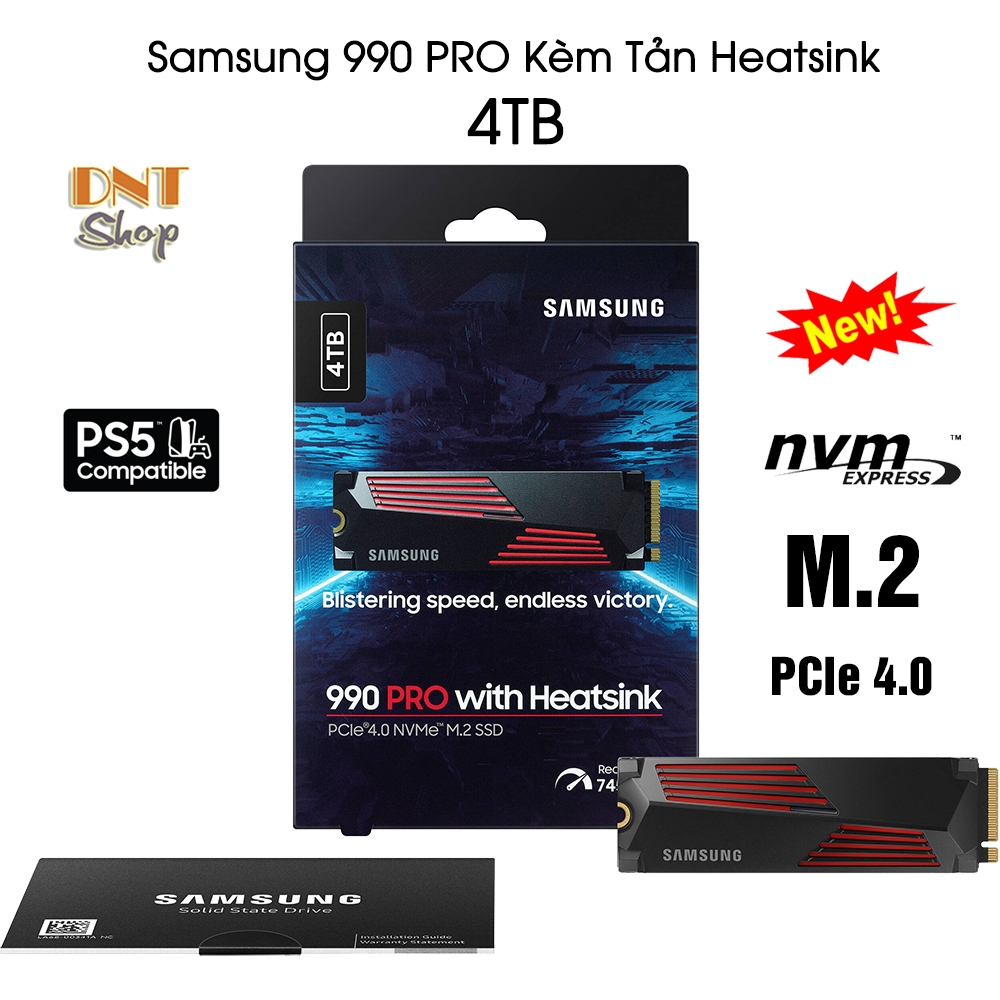 Ổ cứng SSD Samsung 990 PRO 4TB with Heatsink New 100% PCIe Gen 4 x4 M.2 2280 (MZ-V9P4T0CW) BH 5 Năm