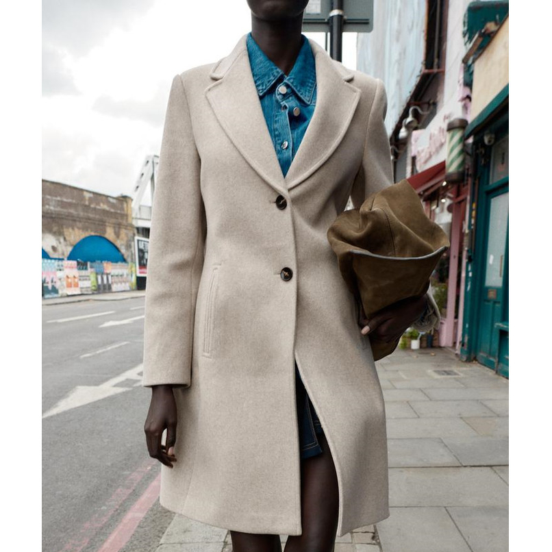 áo khoác Zara made in Morocco mangto dạ dáng dài 2 khuy màu trơn basic