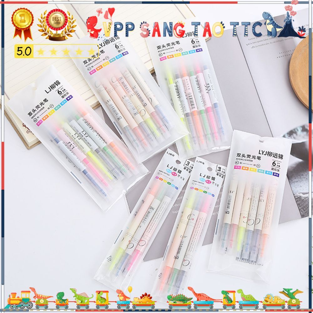 [VPP] Sỉ Lẻ Bút HightLight Đánh Dấu, Bút Dạ Quang 2 Đầu | Bộ 6 Bút 12 Màu Pastel Graffiti Chất Lượng
