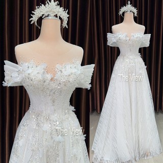  váy cưới suông BOHO kiểu maxi dòng luxury cho cô dâu đi bàn chất liệu kim tuyến mịn nhẹ nhàng mã 176 