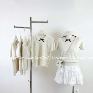  Áo Polo Len Nữ CERI Đính Nơ Cài Rời Phong Cách Tiểu Thư 