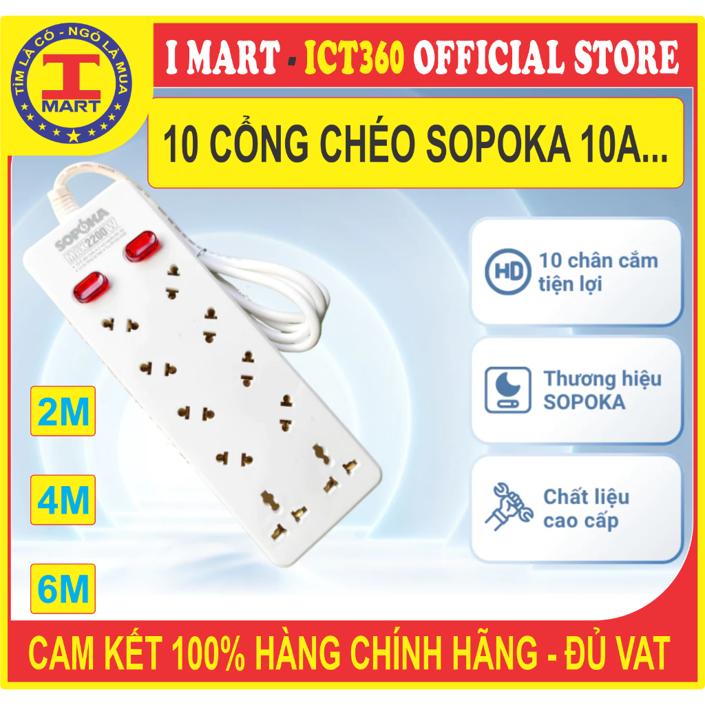 Ổ Cắm 10 cổng Chéo siêu tiện SOPOKA