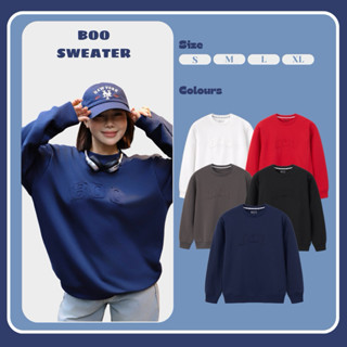  Áo Nỉ BOO Không Mũ Regular UN Thêu Đáp Vải BOO Chất Liệu Nỉ Chân Cua Dày Dặn Ấm Áp 