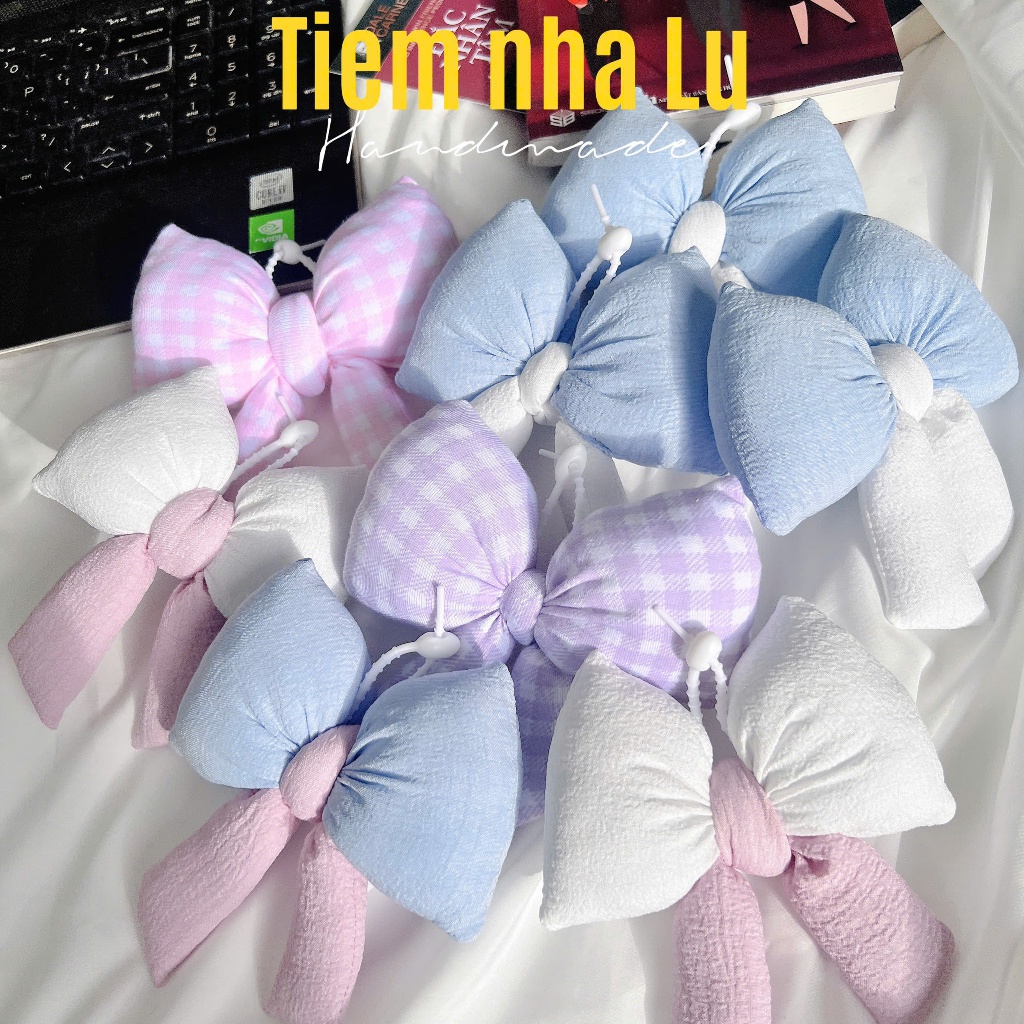 Charm nơ đeo túi, đeo balo, móc chìa khoá hình nơ, nơ vải trang trí, móc nơ handmade