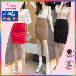 Chân Váy Công Sở Dài 55cm KATIE Chất Thun Hàn Co Giãn Chân Váy Bút Chì Đến Gối Chân Váy Ôm Big Size