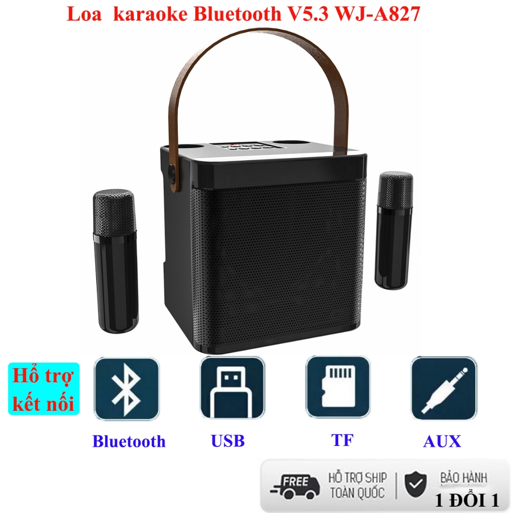 Mẫu mới - Loa Karaoke bluetooth 5.3 A827 Hỗ trợ kết nối bluetooth USB AUX TF tặng kèm 2 micro