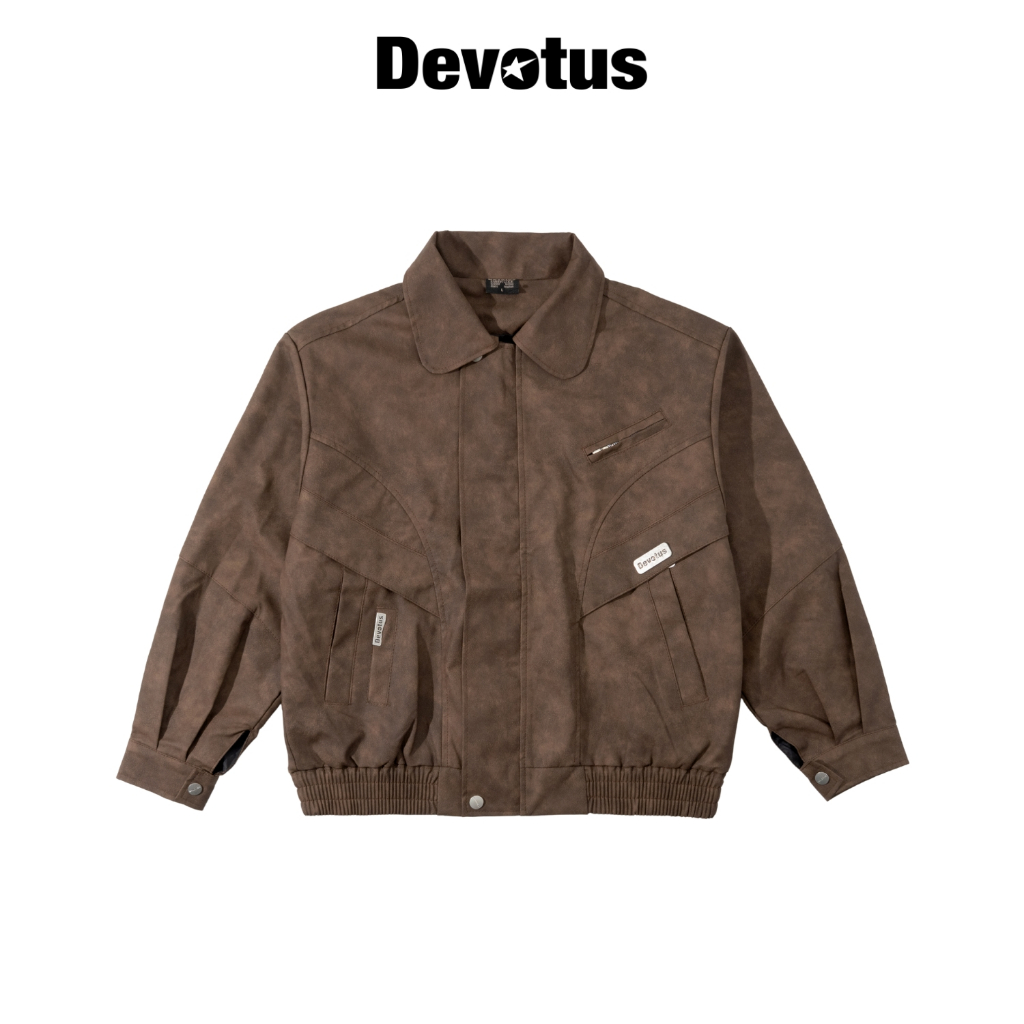 Áo khoác da nâu cao cấp form boxy Leather Jacket Zip DEVOTUS LOCAL BRAND - STONE JACKET
