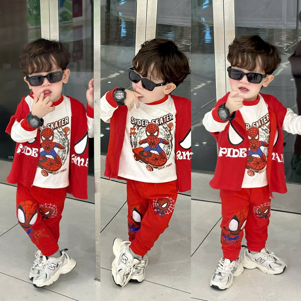 Set bộ thu đông cho bé, đồ thu đông cho bé trai, đồ bộ bé trai người nhện kèm gile chất cotton đẹp 8
