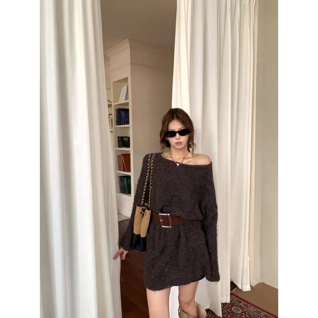 Áo Len Trễ Vai Dáng Dài Áo Len Dệt Kim Mỏng AL15