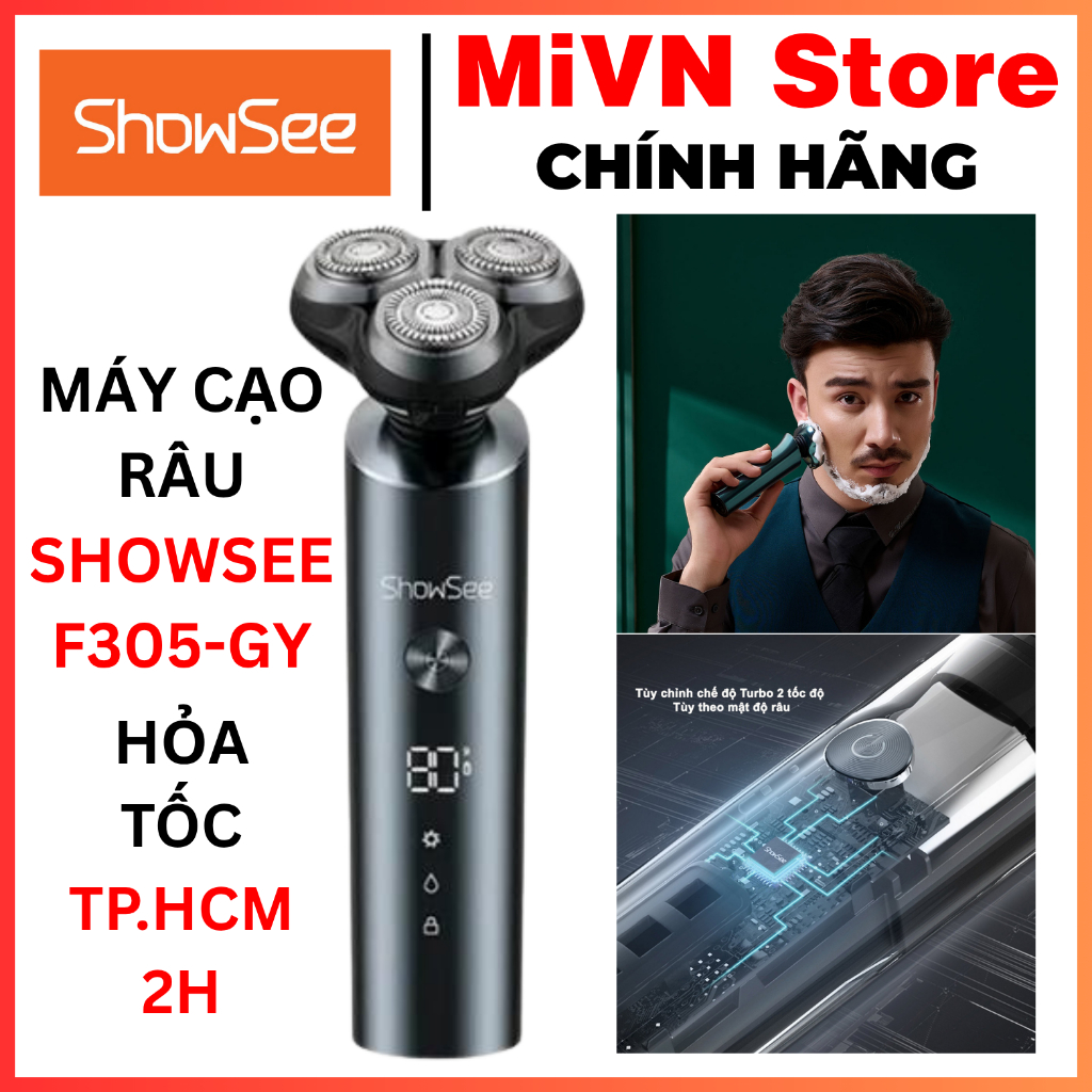 (TP.HCM) Máy cạo râu Showsee F305-GY, động cơ tốc độ cao chạy êm ái, màn hình LED, chống nước IPX7
