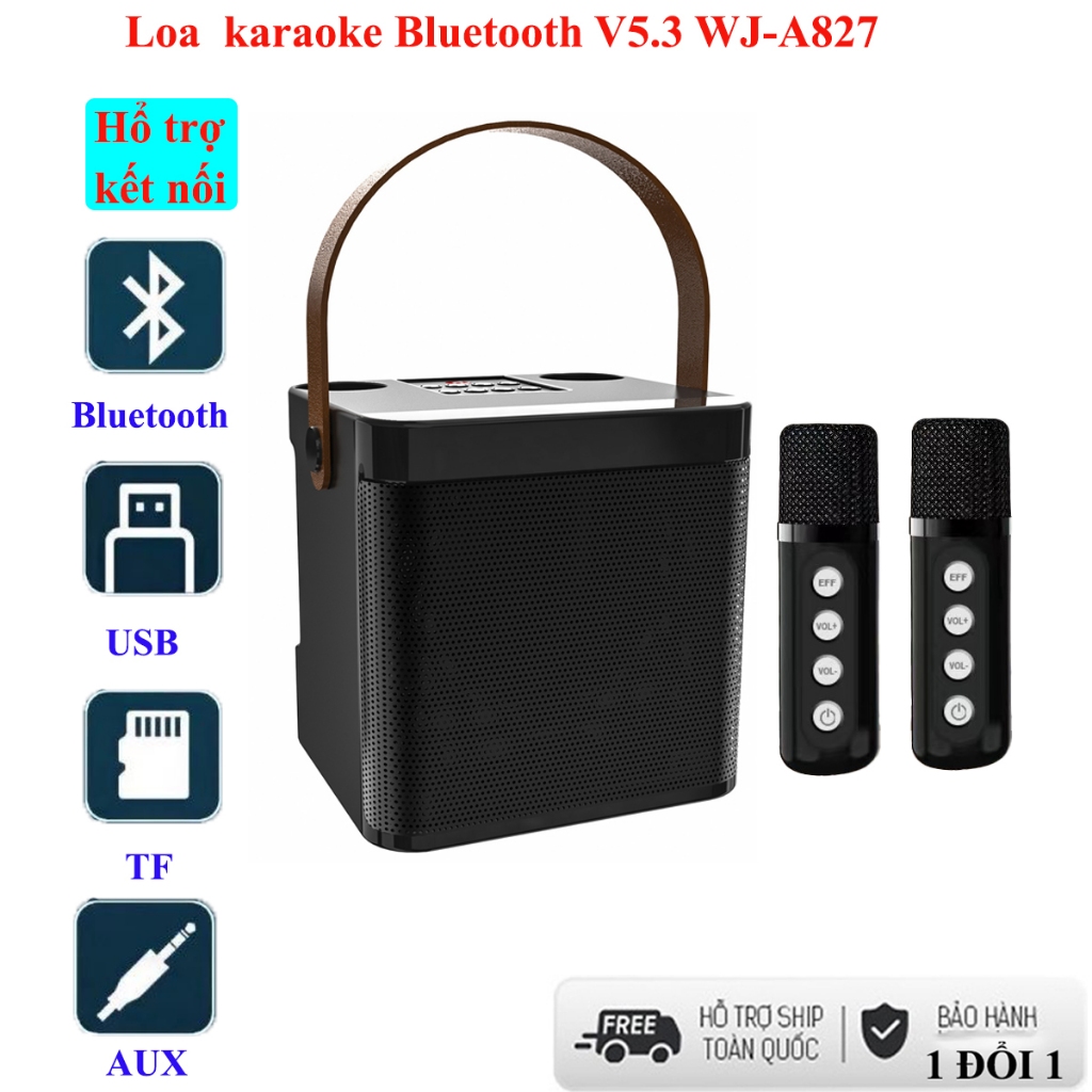 Mẫu mới - Loa karaoke A827 tặng kèm 2 micro nghe lớn hát hay Loa giá rẻ kết nối bluetooth USB AUX TF