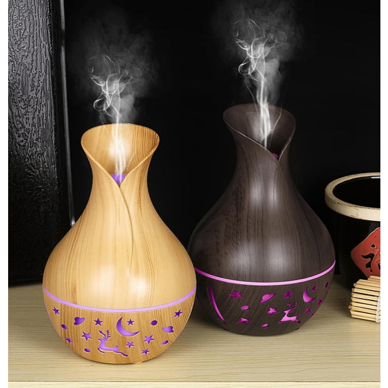 Máy Xông Tinh Dầu Tạo Ẩm Mini Vân Gỗ Sang Trọng  Kèm Đèn - Máy Phun Sương Khuếch Tán Tinh Dầu