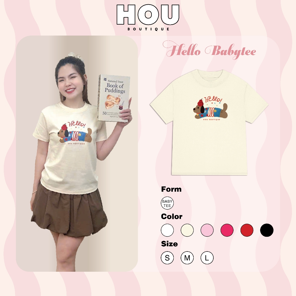 Áo thun nữ Babytee Hello DOG Hou Boutique Basic 100% Cotton 250gsm Cổ Tròn Women Top AT59