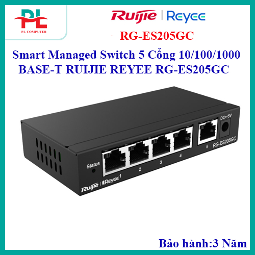 Smart Managed Switch 5 Cổng 10/100/1000BASE-T RUIJIE REYEE RG-ES205GC - Chính Hãng ( Full Vat )