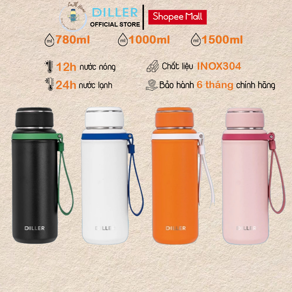 Bình giữ nhiệt Diller MLH9052 có lọc trà - 780ml/1000ml/1500ml - Khắc tên / khắc theo yêu cầu