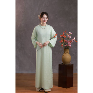  Áo dài Quỳnh Dao Thanh Ngọc – Áo dài tơ tằm cao cấp xanh min cao cấp dáng suông cổ điển mặc dự tiệc sự kiện 