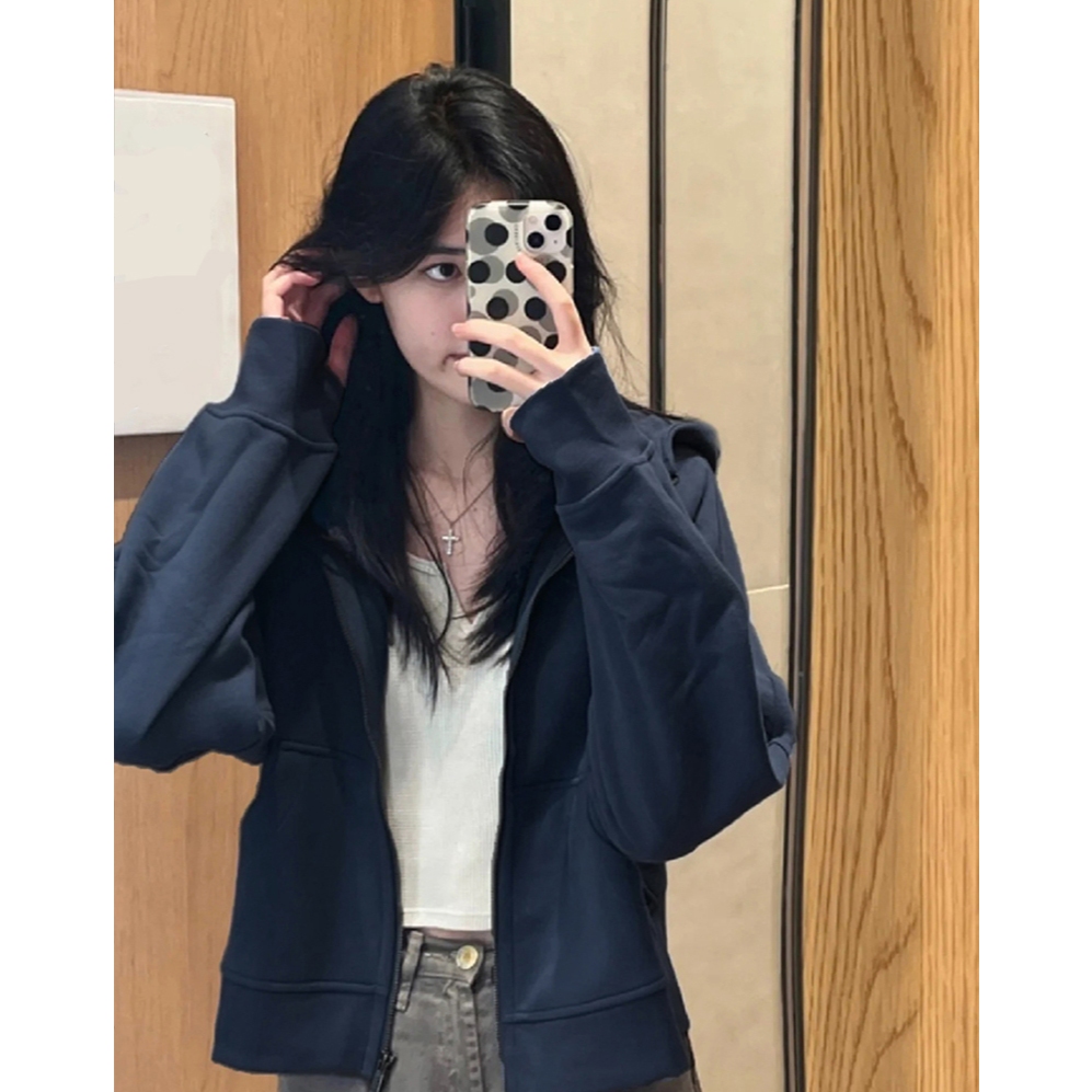 Áo Khoác Nữ Mỏng Vai Thẳng Màu Xanh Navy Áo Hoodie Cardigan Chất Vải Nỉ Mềm Mịn Thoải Mái Form Basic Vừa Vặn | BigBuy360 - bigbuy360.vn