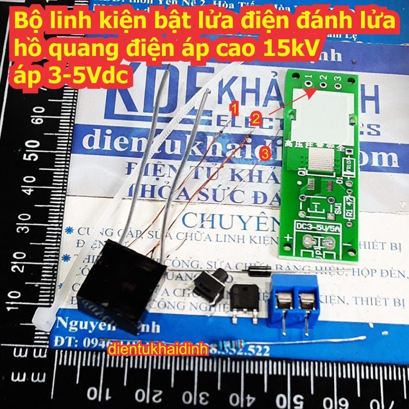 Bộ linh kiện bật lửa điện đánh lửa hồ quang tăng áp kích điện 15kV áp 3-5Vdc kde8149