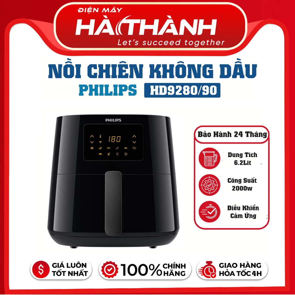 Nồi Chiên Không Dầu Philips HD9280/90, Kết Nối Wifi - 6.2Lit/2000W, Bảo Hành Chính Hãng