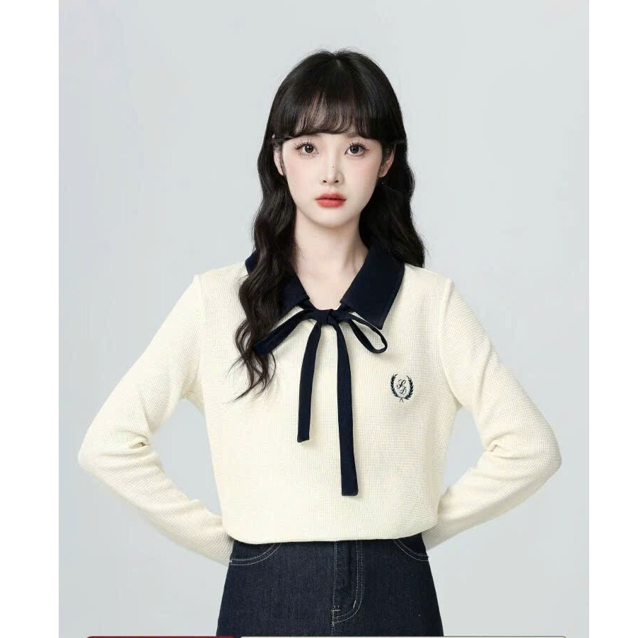 Áo Polo nữ dài tay dáng học sinh, sinh viên HanQuoc T095