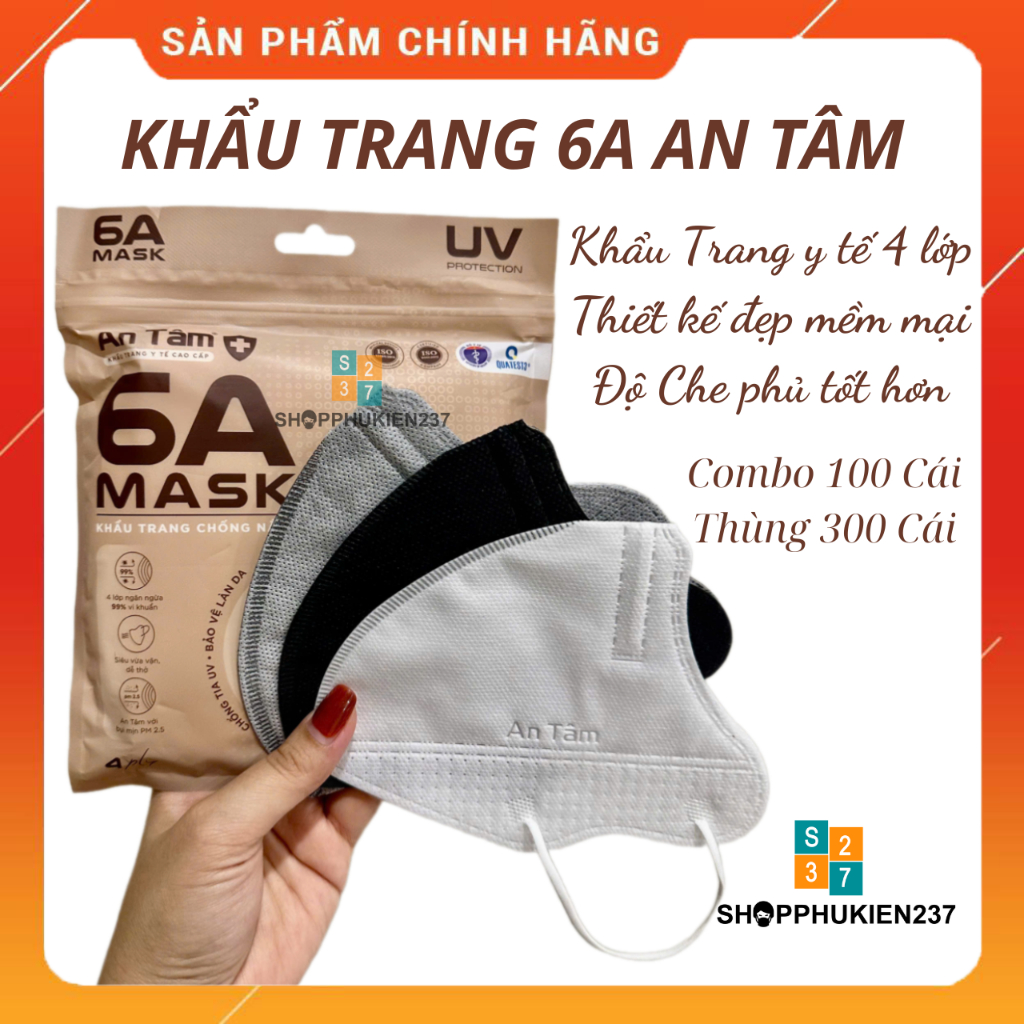 Set 100-300 Cái Khẩu Trang 6A An Tâm 4 lớp độ che phủ rộng hơn kiểu dáng thời trang