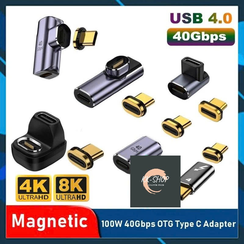 [40Gbps / 8K] Bộ đầu chuyển đổi sạc nhanh nam châm từ tính Type C sang Type C USB 4 100W 40Gbps xuất