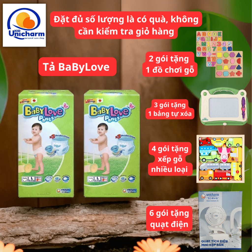 Tã Quần Baby Love Siêu Thấm Khô Thoáng đầy đủ size, chính hãng Unicharm