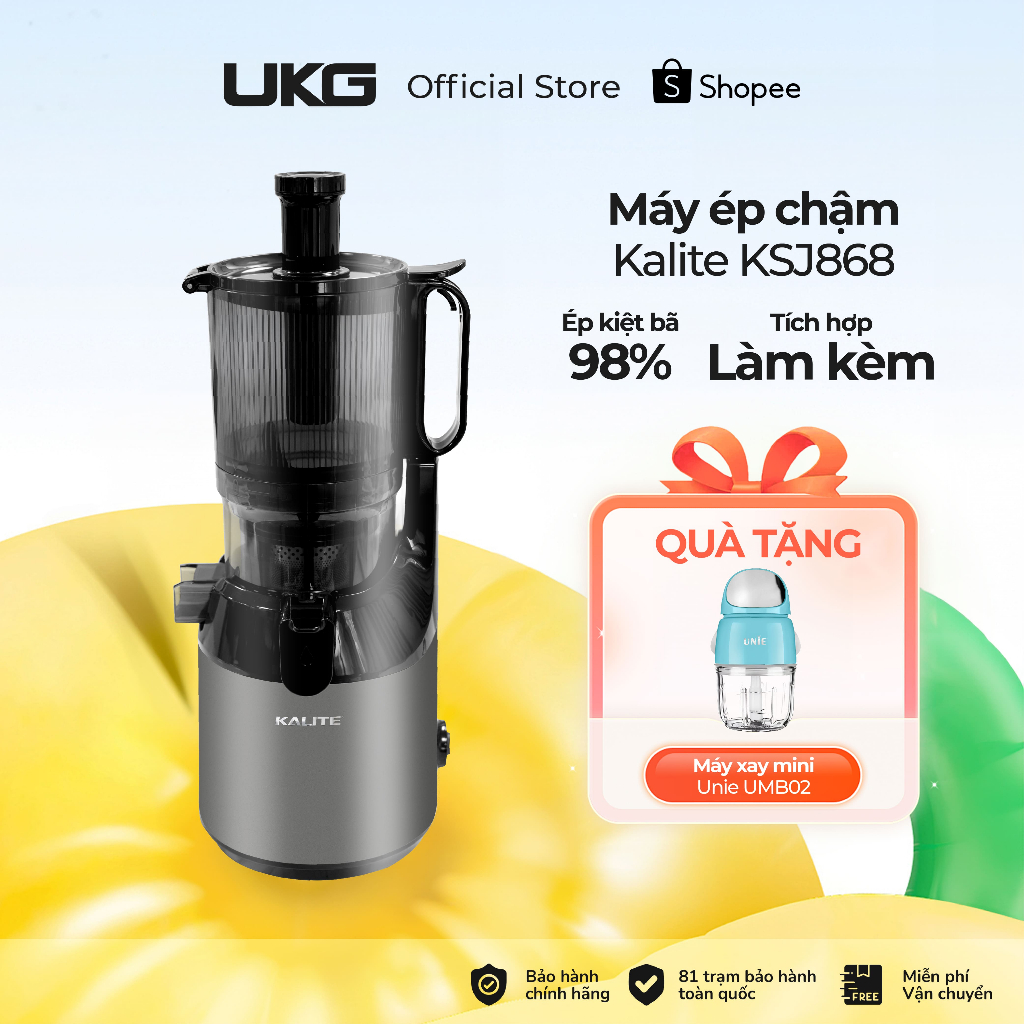 Máy Ép Chậm Kalite KSJ868 Động Cơ DC Siêu Khỏe Ép Kiệt Bã Ống Tiếp Nguyên Liệu 13cm Tích Hợp Làm Kem