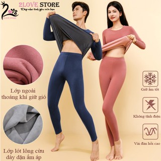 Bộ quần áo dài tay giữ nhiệt cao cấp, bộ lót giữ nhiệt cổ tròn lông cừu dày ấm áp dành cho nam và nữ