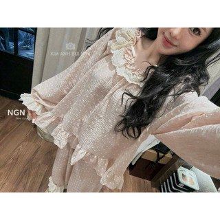 Set Bộ Ngủ Đũi Chấm Bi Hồng KAB [Sẵn Ship]