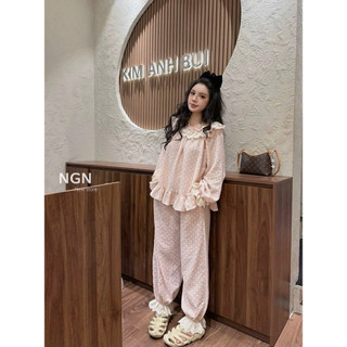 Set Bộ Ngủ Đũi Chấm Bi Hồng KAB [Sẵn Ship]