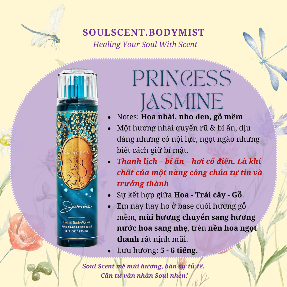 PRINCESS JASMINE Body mist xịt thơm toàn thân Bath & Body Works | Soul Scent | Hương Hoa nhài + gỗ m