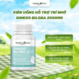 Viên Bổ Não Healthy Care Ginkgo Biloba 2000mg Tăng Cường Trí Nhớ, Giảm Đau Đầu, Lưu Thông Máu Não 100 Viên
