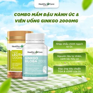  Combo Mầm Đậu Nành Úc Healthy Care Super Lecithin 1200mg 100 Viên & Viên Uống Bổ Não Healthy Care Ginkgo Biloba 100 Viên 