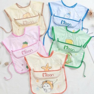  Áo Yếm Ăn Dặm Cộc Tay MISAN Mùa Hè Cho Bé Có Máng Hứng Chống Thấm Ngang Ngực Vệ Sinh An Toàn 