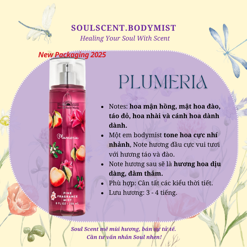 PLUMERIA Body mist xịt thơm nước hoa toàn thân Bath & Body Works | Soul Scent (vỏ mới 2025)