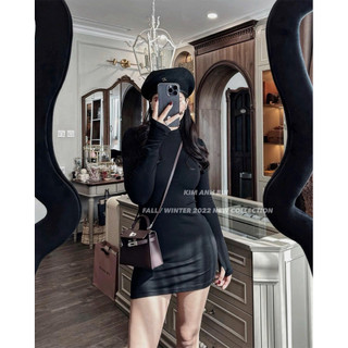 Váy body cổ 3p lót lông xỏ tay siêu hot Kim Anh Bùi[ hàng sẵn]