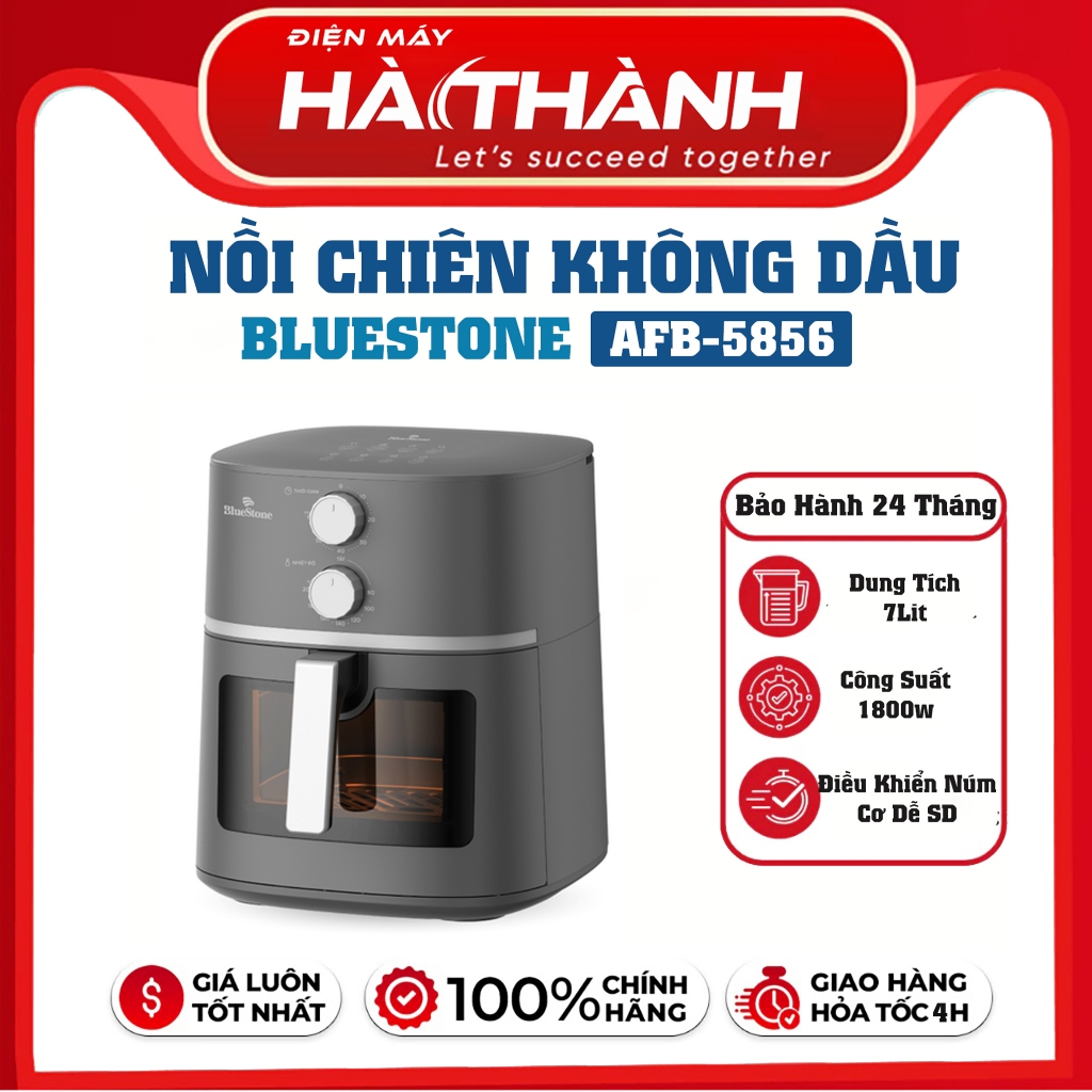 Nồi Chiên Không Dầu Bluestone AFB-5856, 1800W-7.0Lit, Giỏ Chiên Kính, Hàng Chính Hãng