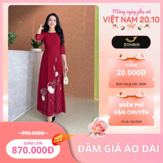 Đầm giả áo dài - Thương hiệu Zonbig - Đầm nữ trung niên đính thủ công hạt cườm sang trọng - Y1820