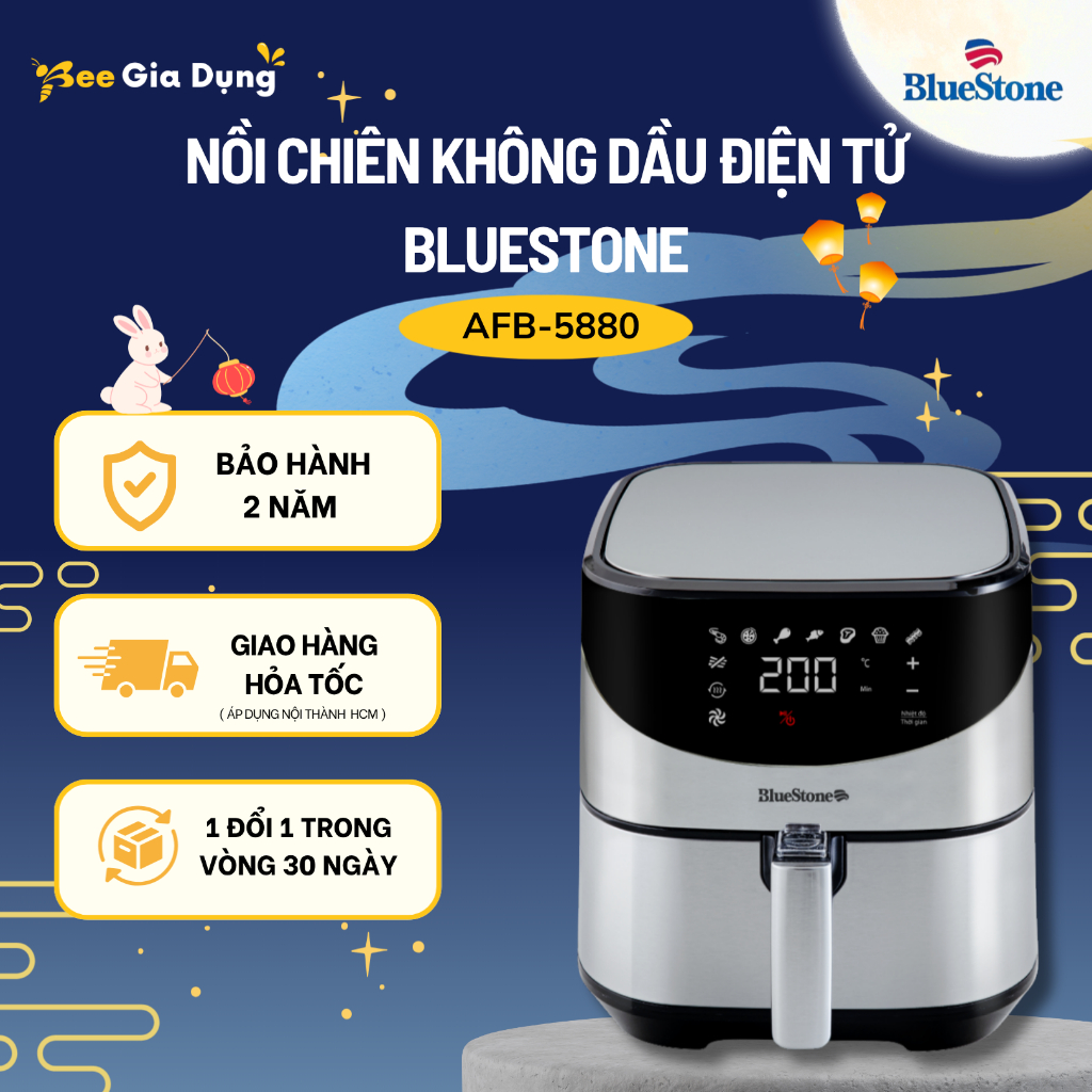 [1 ĐỔI 1 – GIAO HỎA TỐC] Nồi Chiên Không Dầu Điện Tử BlueStone AFB-5880 – Dung Tích 5.5 Lít – Công S