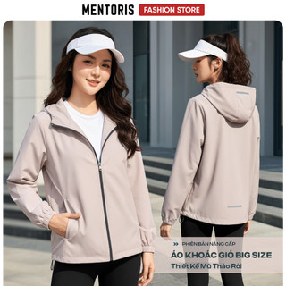   Tặng tất  Áo khoác gió Nữ bigsize MENTORIS trơn 2 lớp có mũ tháo rời chống nước Cản gió chống UV MAG01 