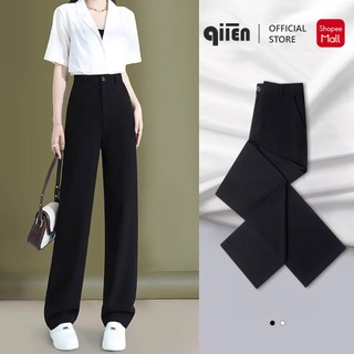  Quần Tây Ống Suông QIIEN Quần Nữ Ống Rộng Lưng Cao Kéo Khoá Trước  Mã H82 