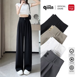  Quần Ống Suông QIIEN Quần Tây Nữ Lưng Cao Ống Rộng 2 Khuy Phong Cách Công Sở Mã HH06 