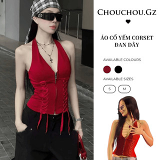Áo Cổ Yếm Corset Xẻ Ngực Đan Dây Ôm Sát Cơ Thể Gợi Cảm Cá Tính