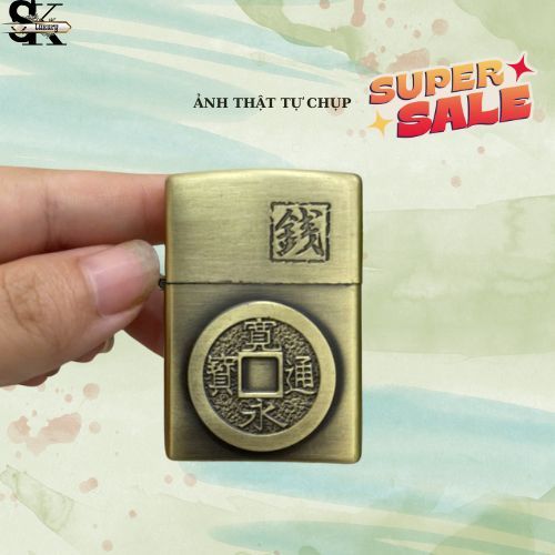Case Zippo độc lạ, Mẫu đồng xu kèm 5 đá zippo, sưu tầm độc lạ vỏ Đồng Thau (,Không Bao Gồm Nhiên Liệ