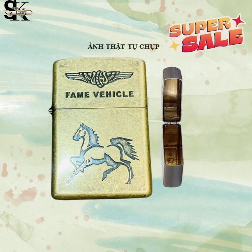 Case Zippo độc lạ, mẫu tự chụp như hình kèm 5 đá zippo, sưu tầm độc lạ vỏ Đồng Thau (,Không Bao Gồm 