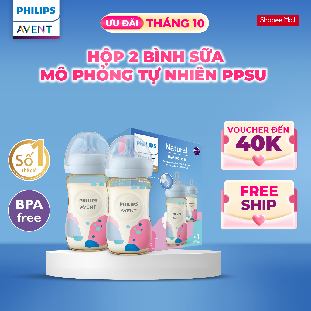 Hộp 2 Bình Sữa Mô Phỏng Tự Nhiên Mới PPSU Philips Avent Natural Response 125ml/ 260ml