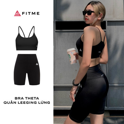 Bộ quần áo tập gym nữ Fitme áo bra 2 dây Theta, quần legging lửng chất liệu thun co giãn 4 chiều