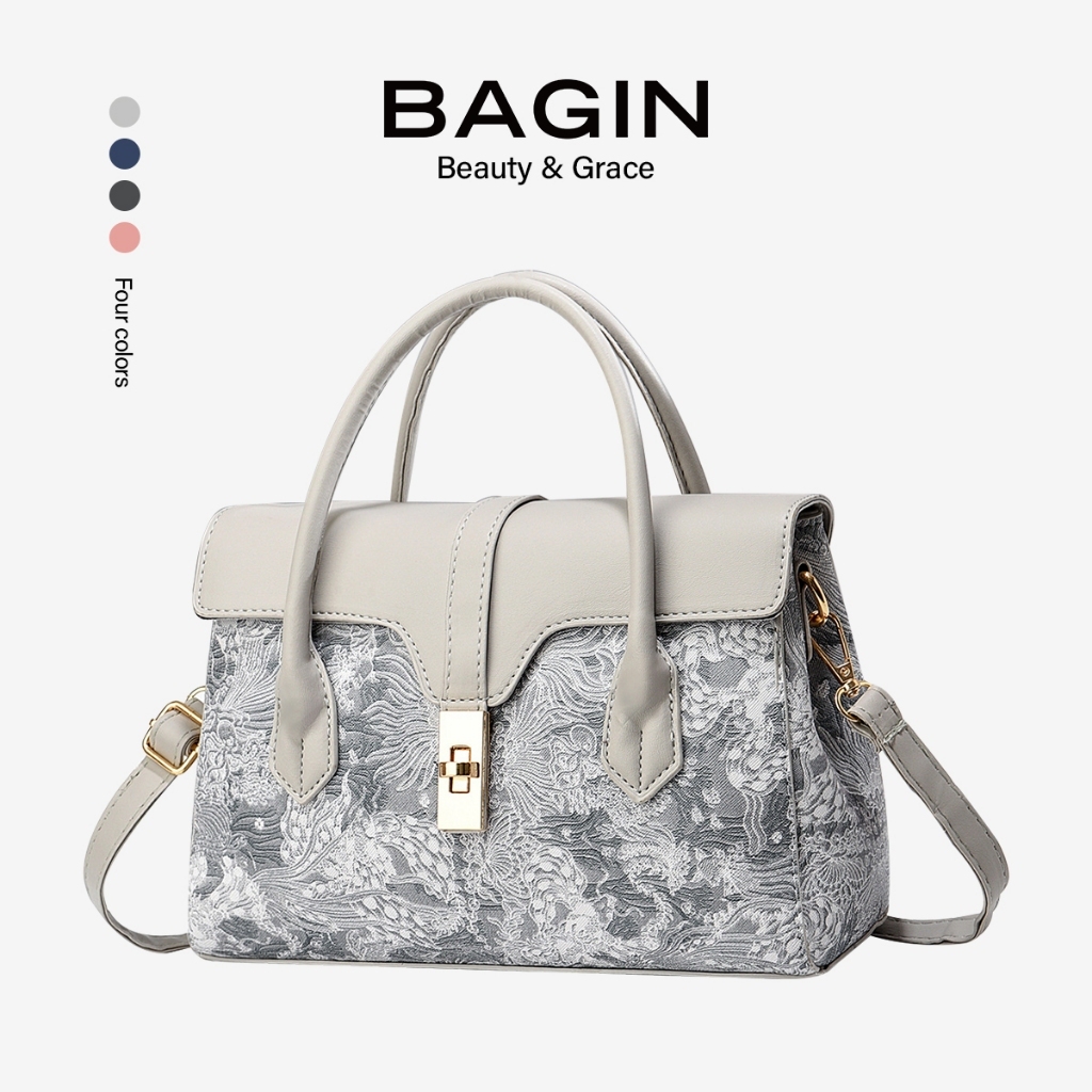 BAGIN Túi Xách Nữ  BST Túi Thêu Họa Tiết Nổi Tinh Tế Thanh Lịch Có Quai Xách